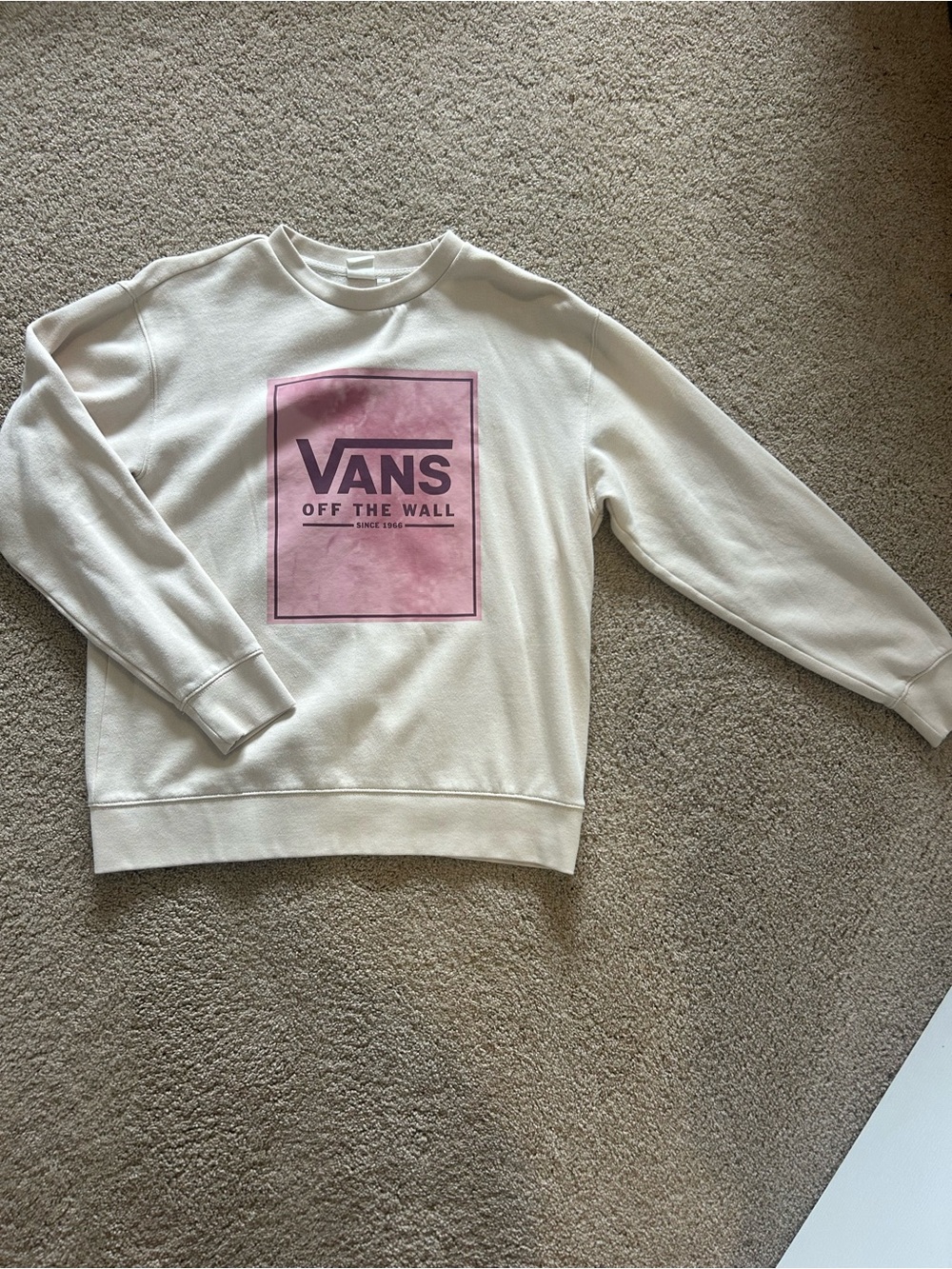 Vans Cream Crewneck with Pink Chest Square